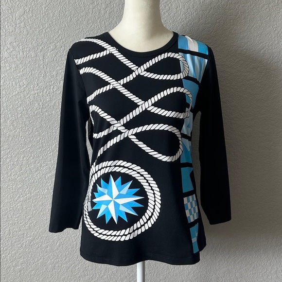 J McLaughlin | Catalina Cloth Signature 3/4 Sleeve Print Tee (Nautical Flag) - Picture 1 of 4